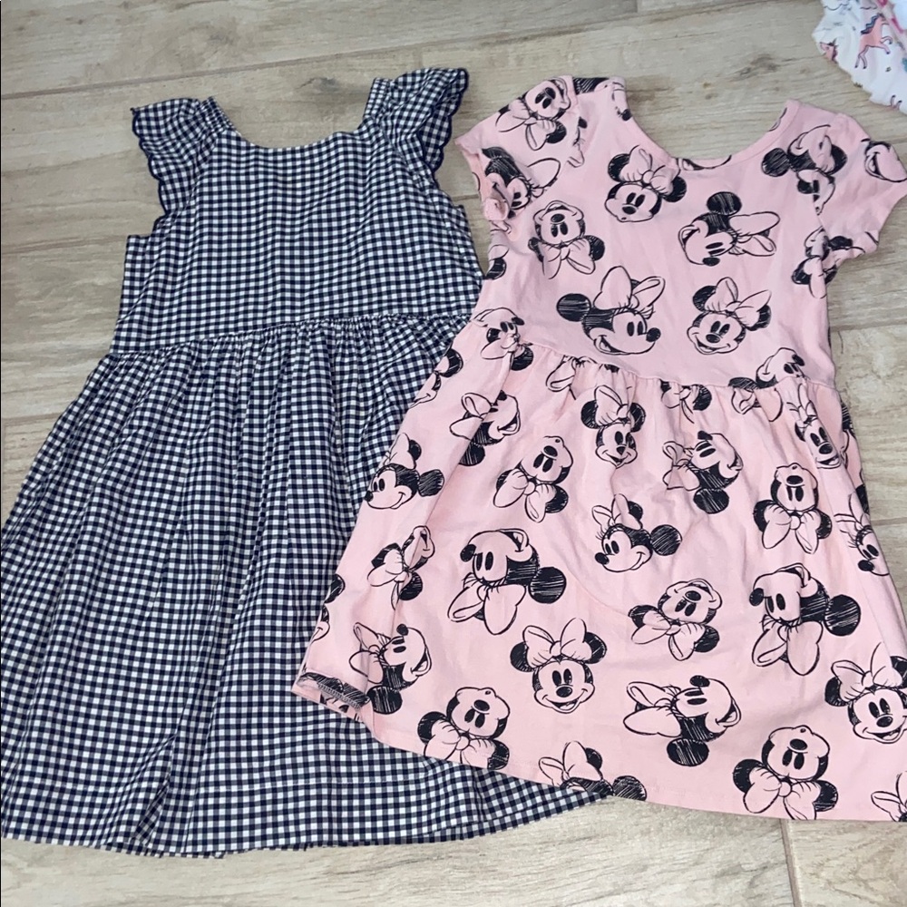 GAP Girls 5T Pink Minnie Mouse Black White Gingham Check Dress Scallop Sleeves